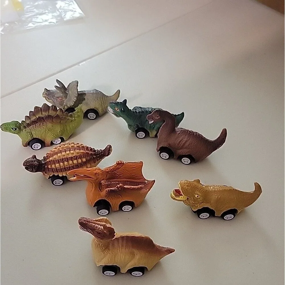 Dinobros Dinosaur Go-Kart Pull Back Plastic Toy Cars Lot  Triceratops etc..‎ 8pc